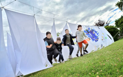 Aufbau auf der Pfarrwiese in Krefeld, St.-Michael-Schule und Lindenschule